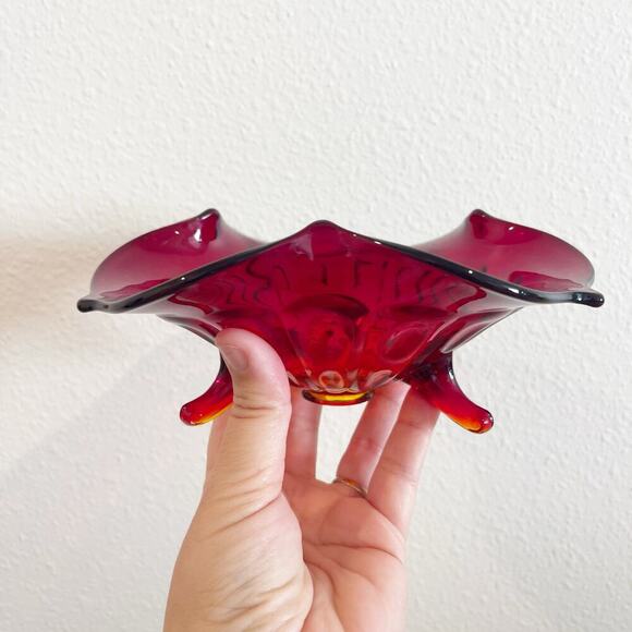 Vintage Fenton Bowl Red 7inches Footed Ruby Amberina Rare - Picture 7 of 11